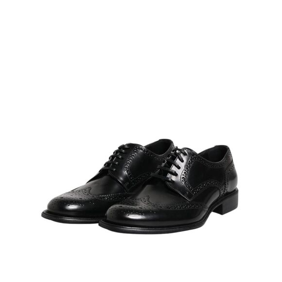 Dolce & Gabbana Black Leather Derby Wingtip Formal Men's Shoes